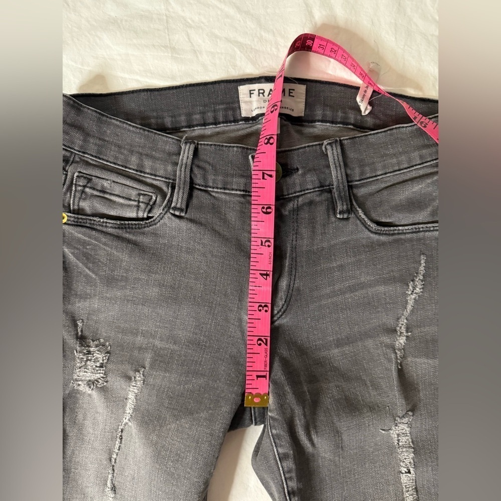 Frame Le Skinny de Jeanne Grey Distressed Low Rise Skinny Jeans 26 - Picture 11 of 13
